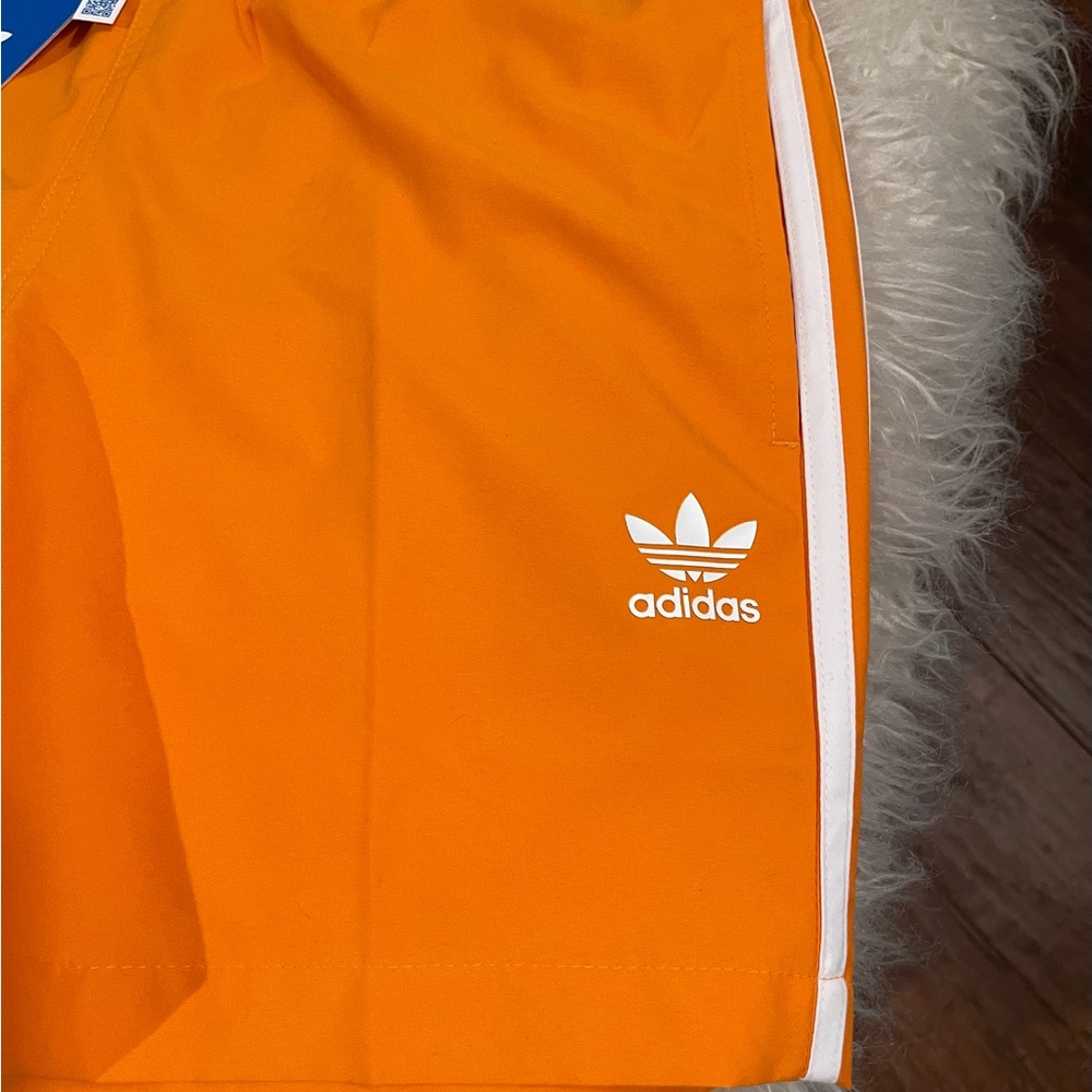 NWT Adidas Three Stripe Swim Trunks Shorts Orange Men Size S Trefoil Originals - Picture 3 of 14